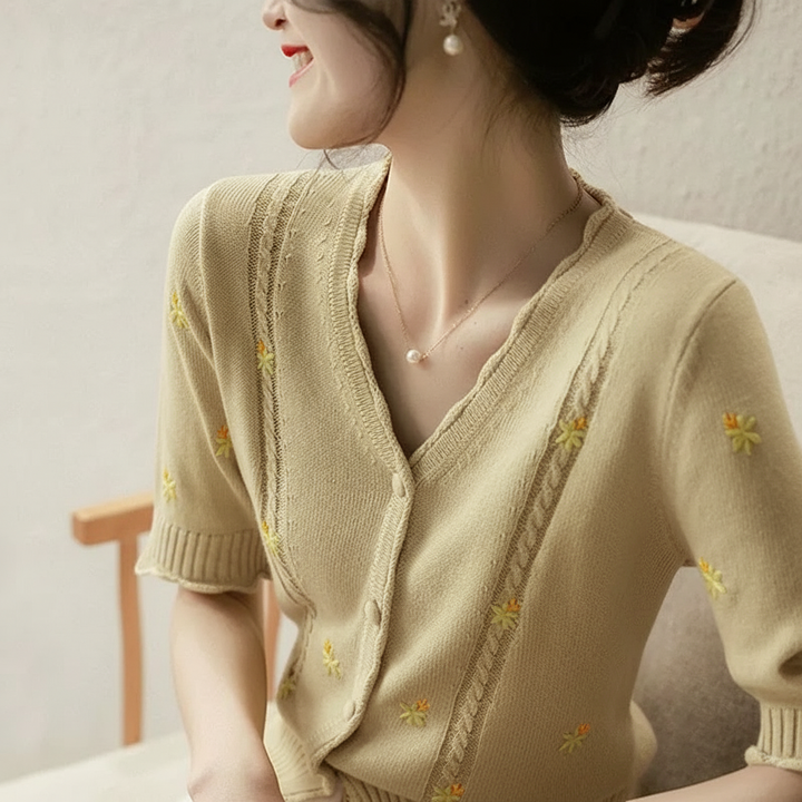 Roselle Embroidered V-Neck Cardigan