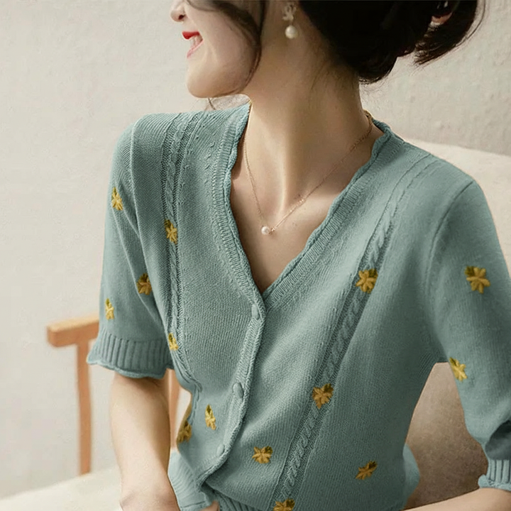 Roselle Embroidered V-Neck Cardigan