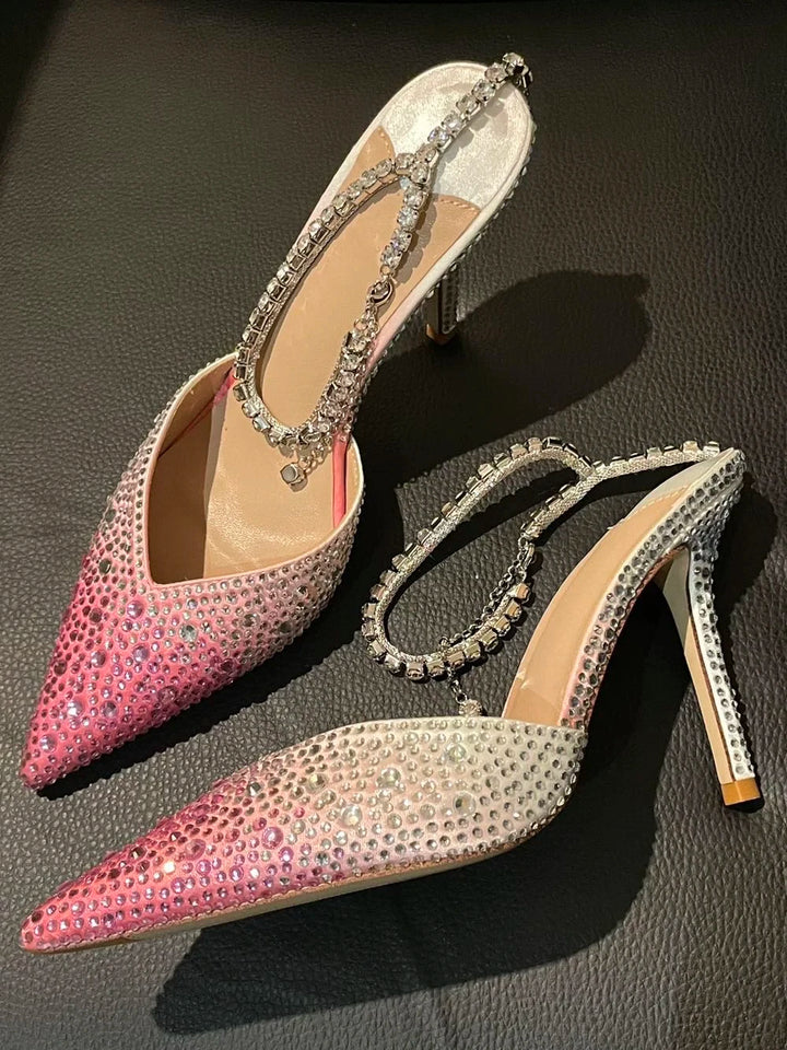 Cristalla Rhinestone Ankle Strap Pumps