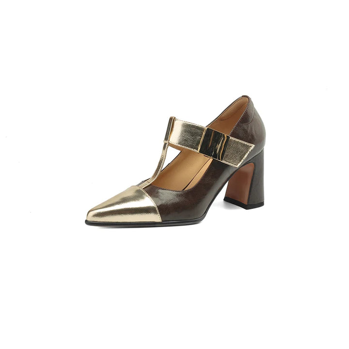 Fibbiona Gold-Buckle T-Strap Mary Janes