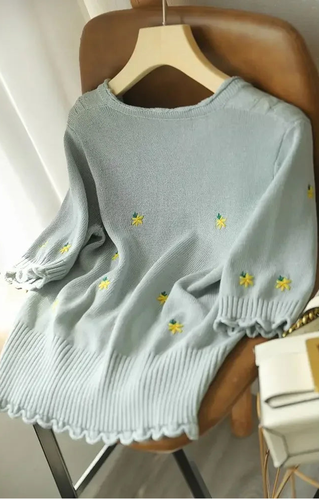 Roselle Embroidered V-Neck Cardigan
