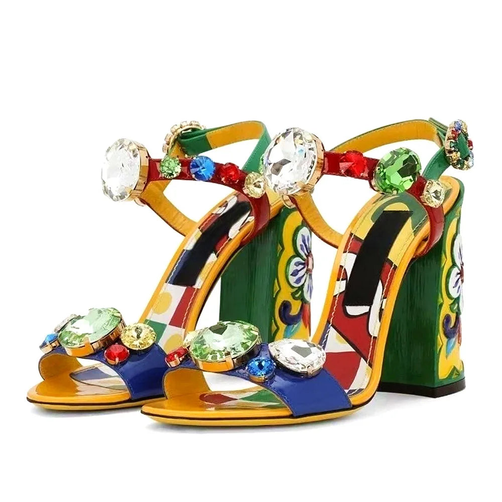Maiolica Painted Block-Heel Sandals