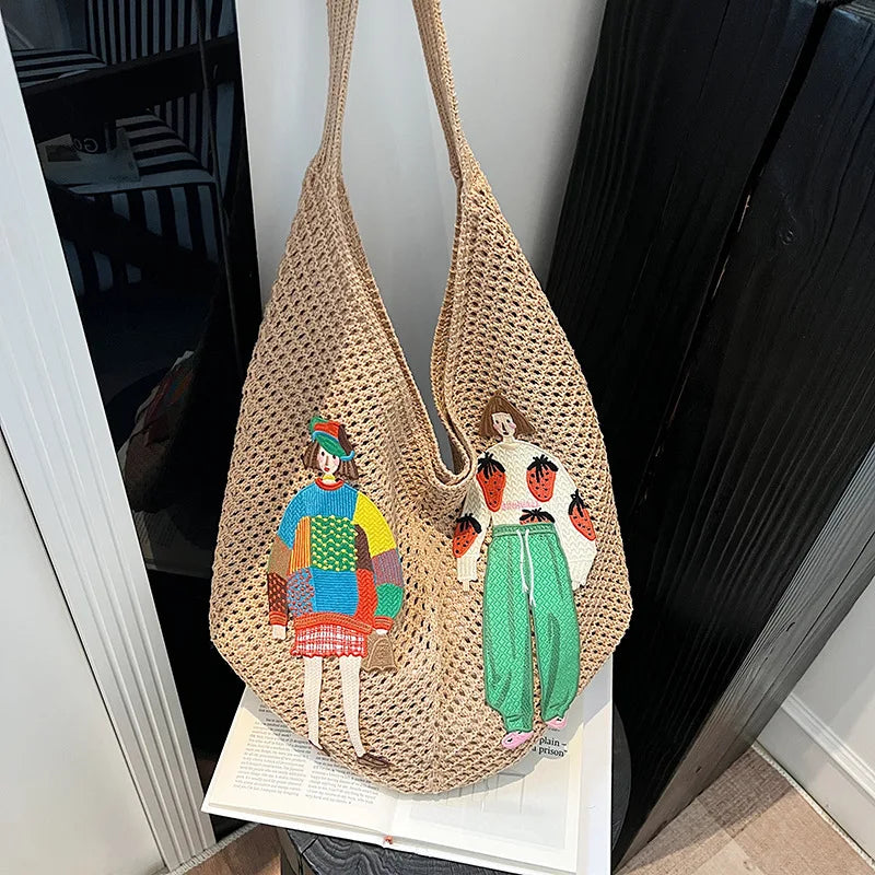 Fanciulla Embroidered Crochet Hobo Bag