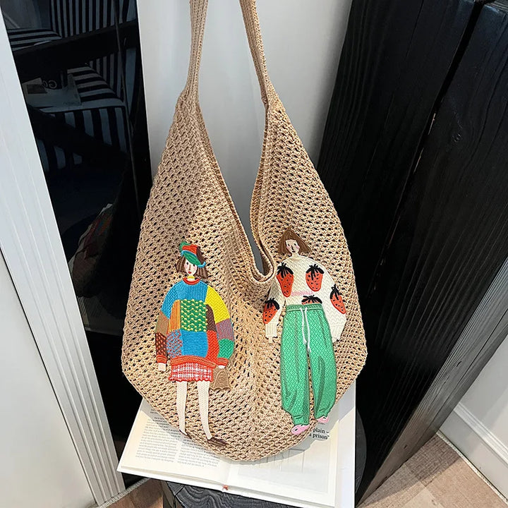Fanciulla Embroidered Crochet Hobo Bag