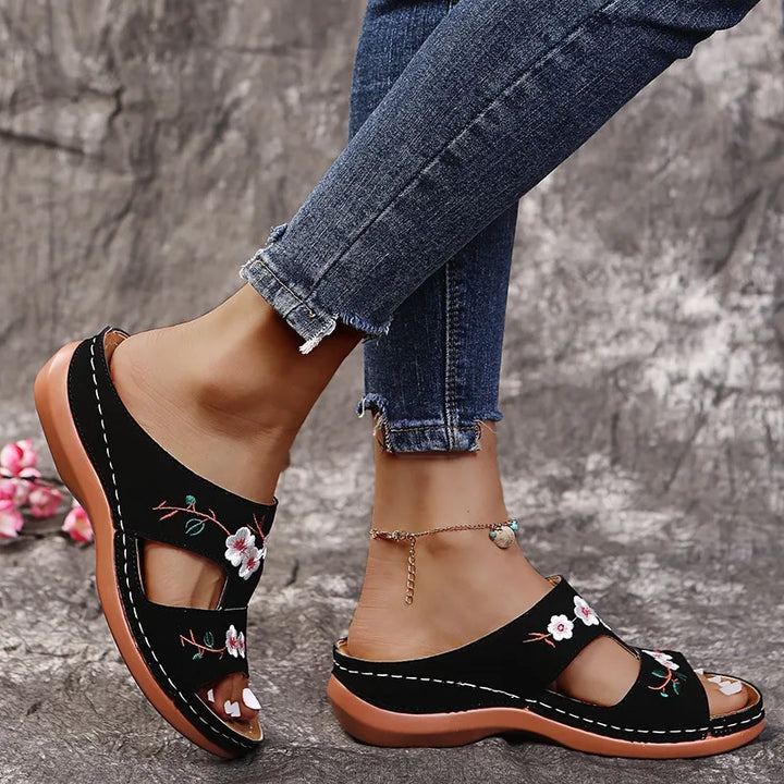 Fiorella Embroidered Wedge Sandals