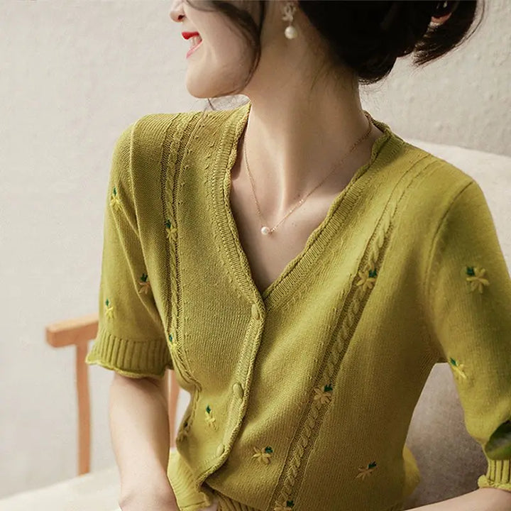 Roselle Embroidered V-Neck Cardigan