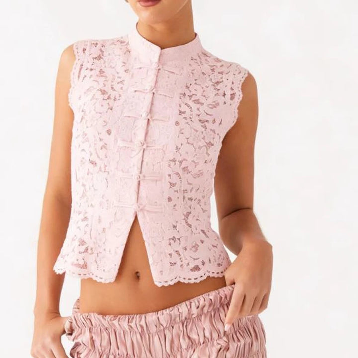 Merletto Frog-Button Lace Top