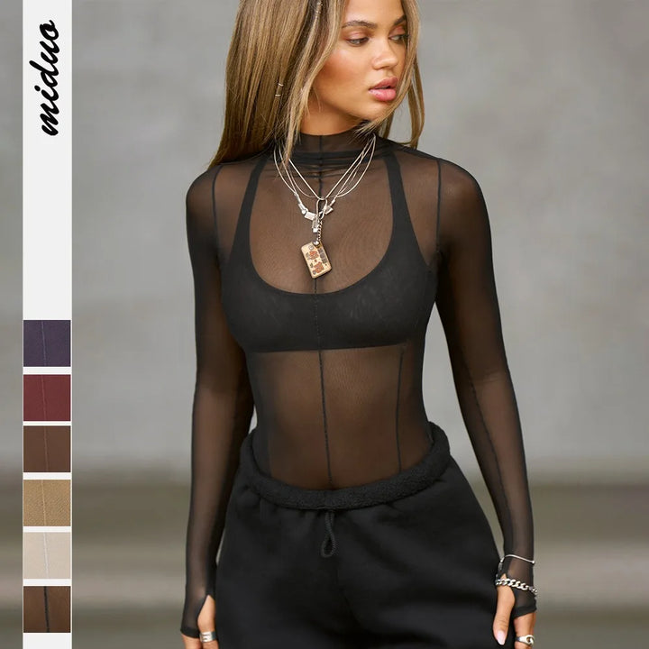 Trasparente Mesh Mock-Neck Bodysuit