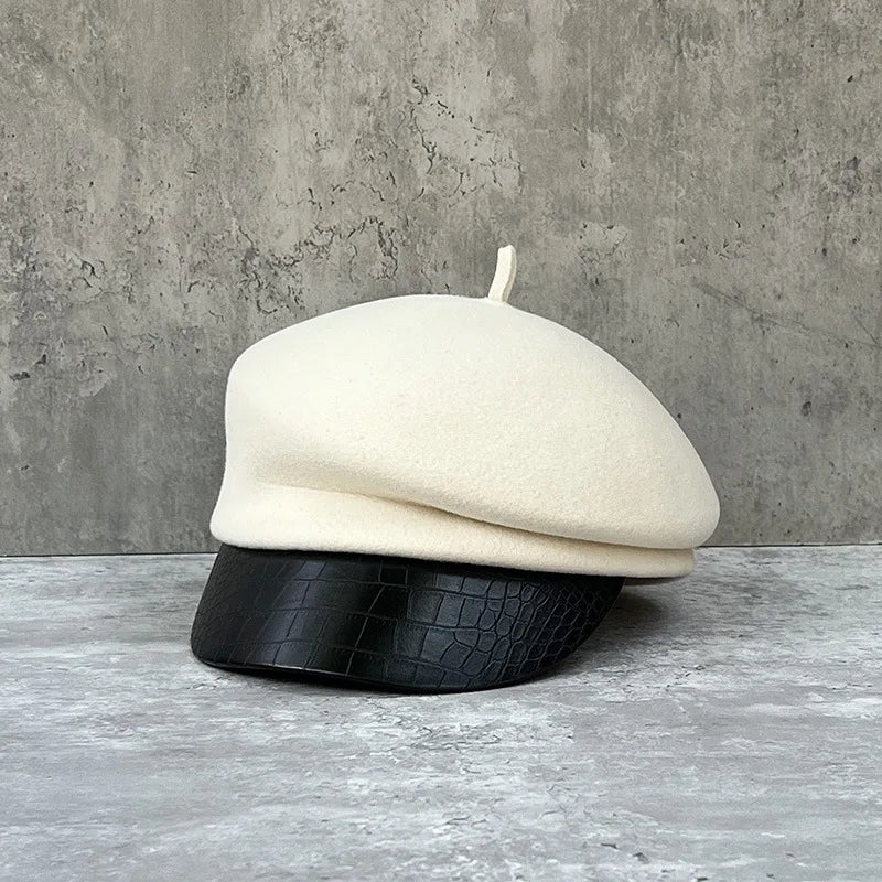 Aveline Leather Wool Beret