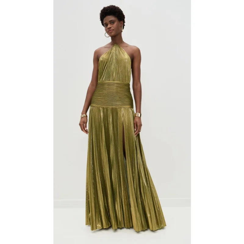 Olympia Metallic Halter Dress