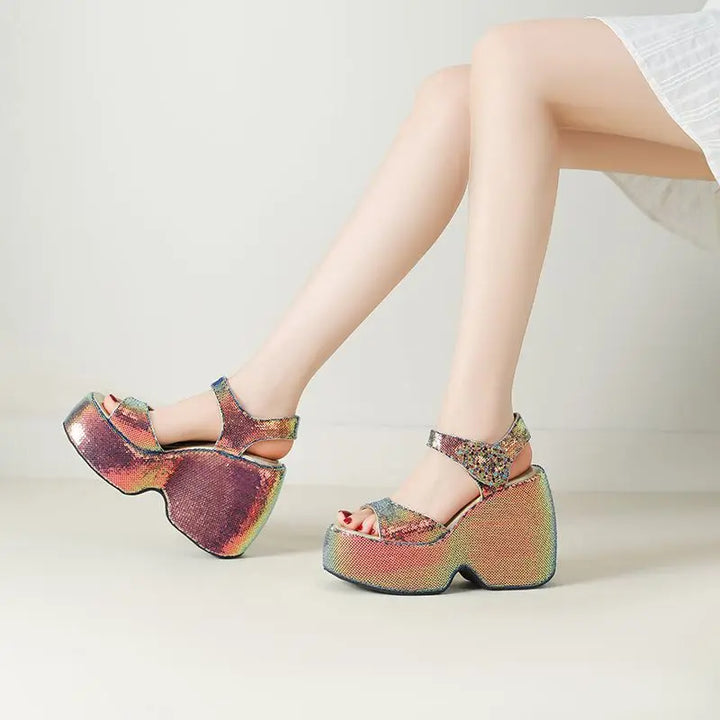 Scintilla Crystal-Buckle Platform Wedges