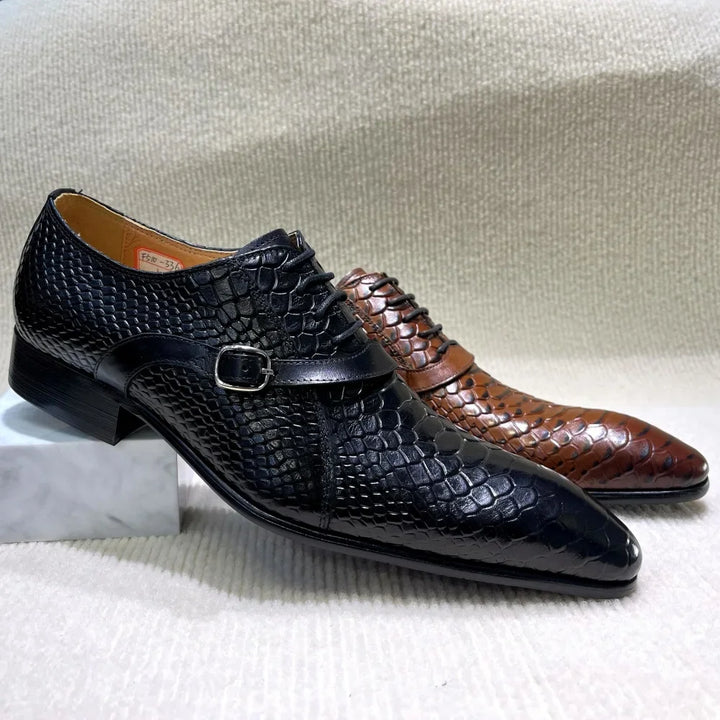 Serpente Python-Embossed Monk Shoes