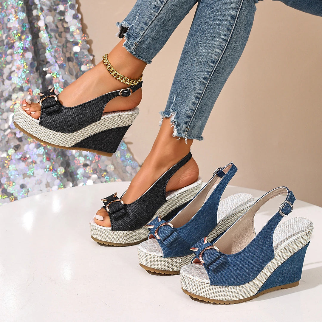 Fiocco Denim Wedge Sandals
