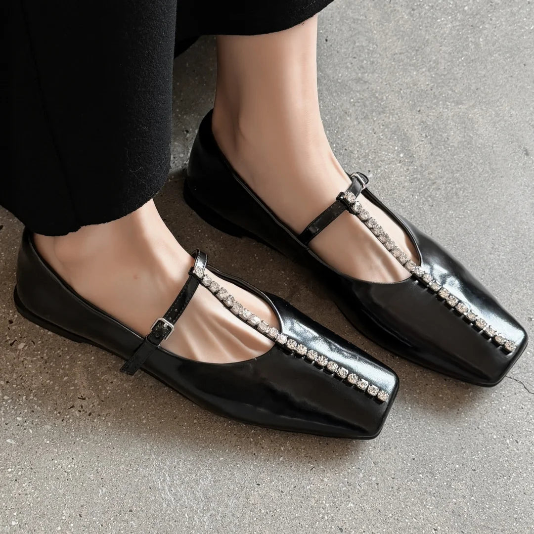 Alessia Crystal Leather Flats