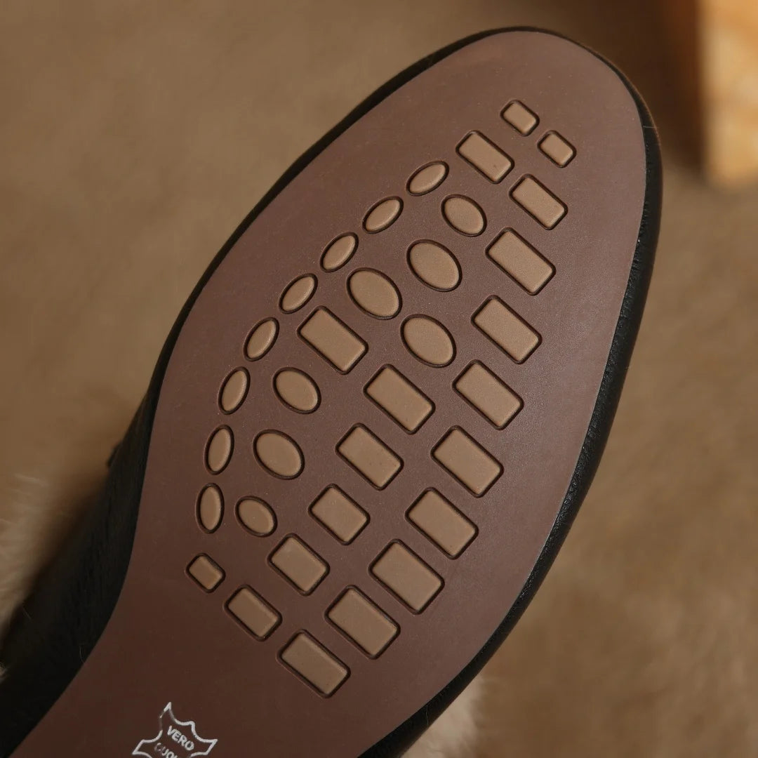 Camellia Leather Shearling Mules