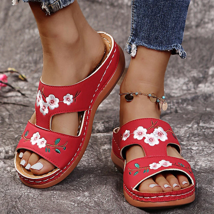Fiorella Embroidered Wedge Sandals