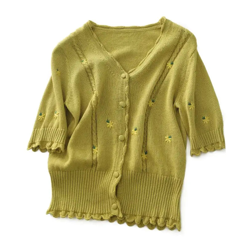 Roselle Embroidered V-Neck Cardigan
