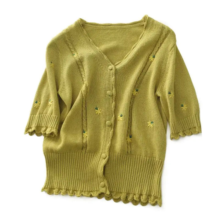 Roselle Embroidered V-Neck Cardigan