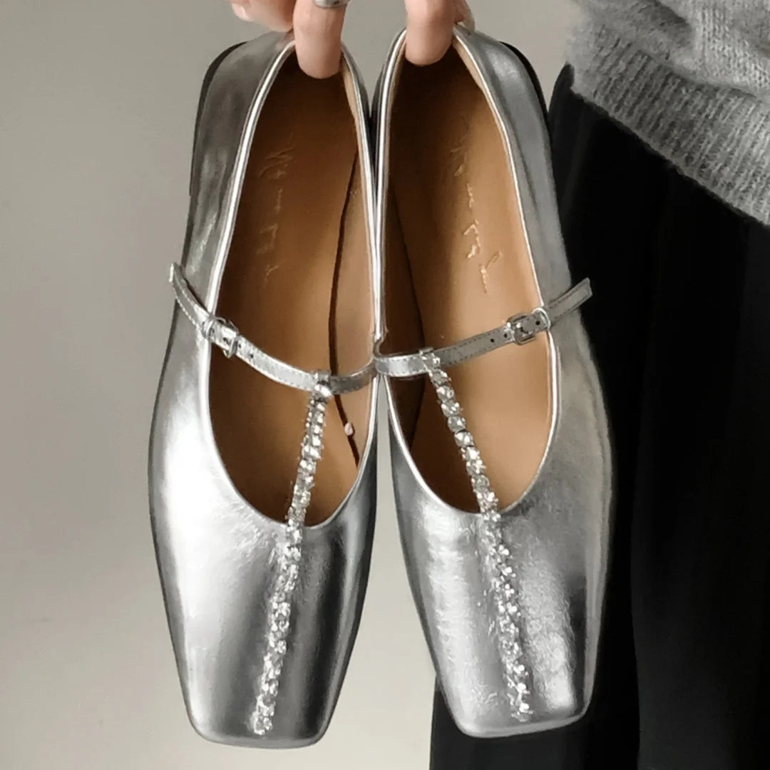 Alessia Crystal Leather Flats