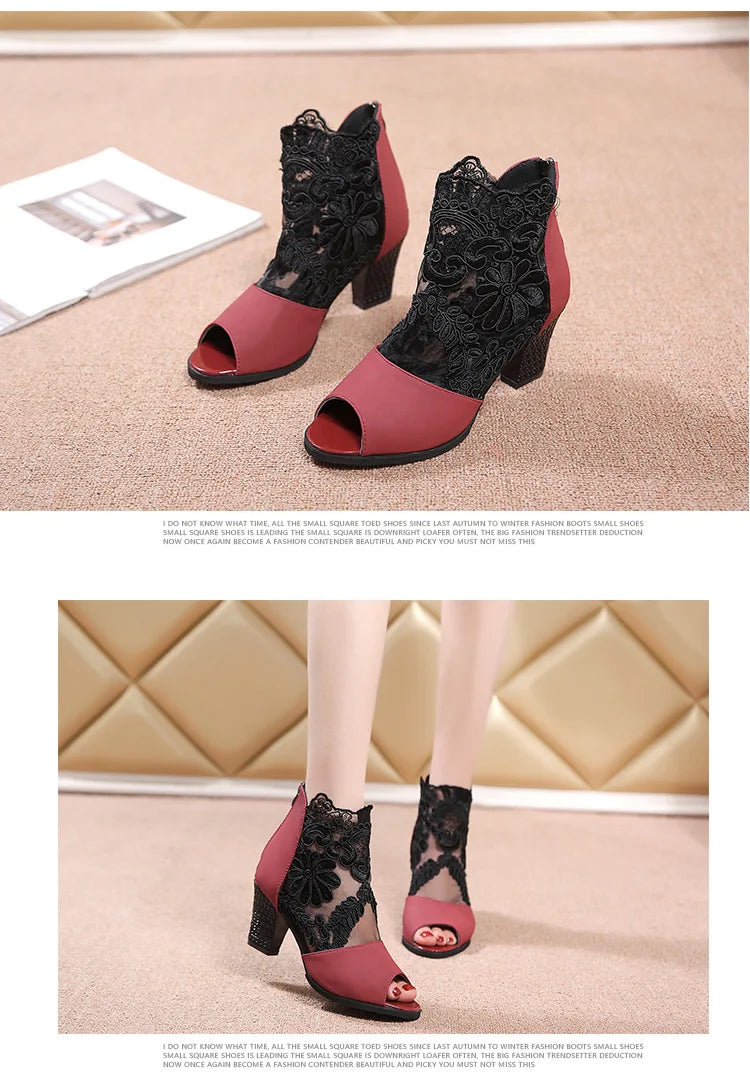 Merletta Lace Peep-Toe Booties