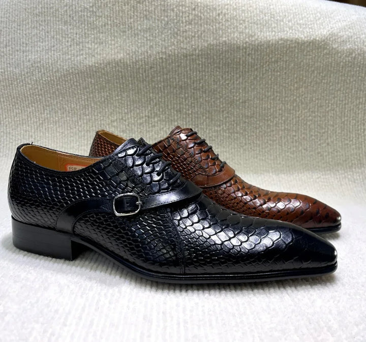 Serpente Python-Embossed Monk Shoes