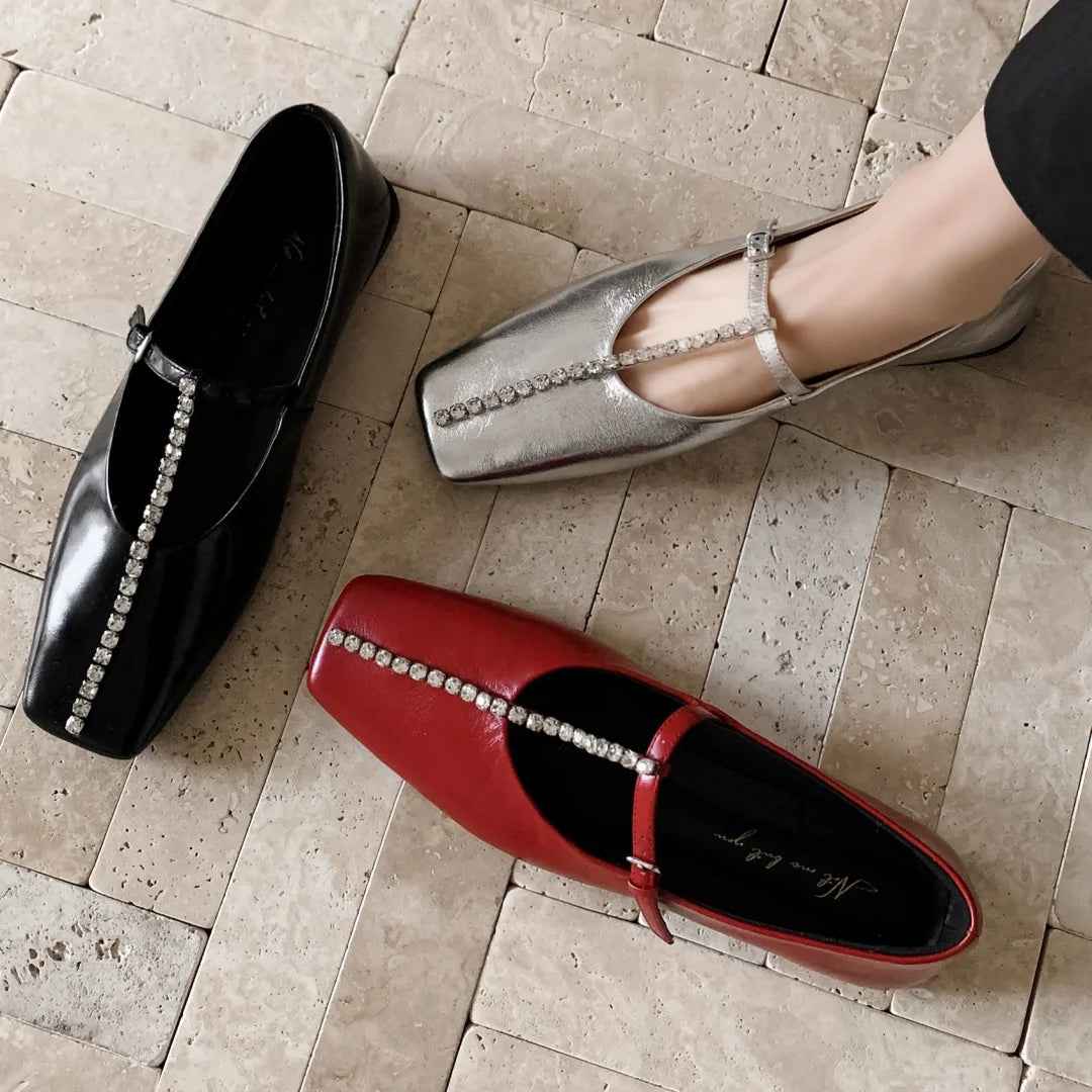 Alessia Crystal Leather Flats