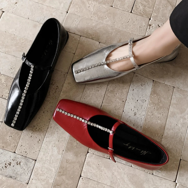 Alessia Crystal Leather Flats