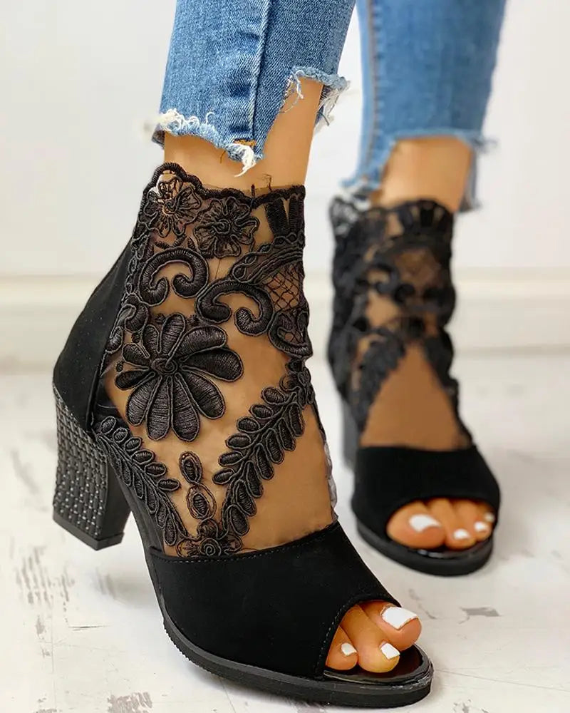 Fiorella Lace Peep-Toe Booties