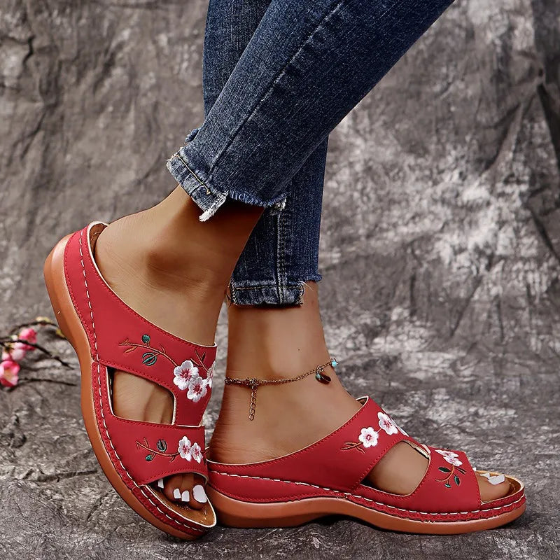 Fiorella Embroidered Wedge Sandals