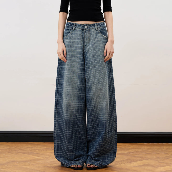 Quadretto Plaid Wide-Leg Jeans