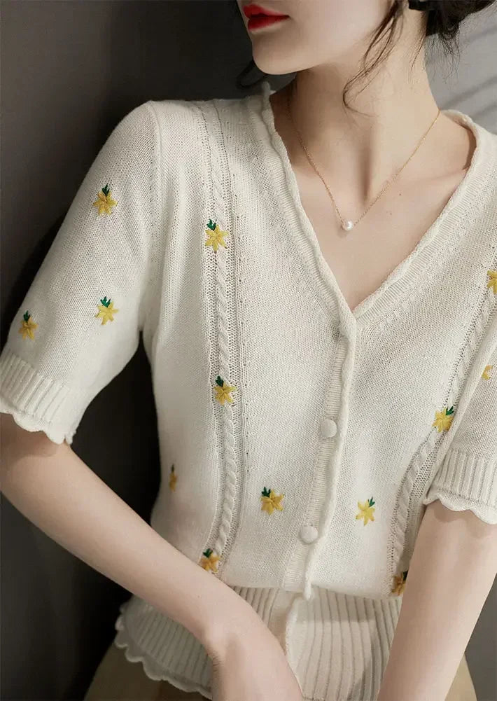 Roselle Embroidered V-Neck Cardigan
