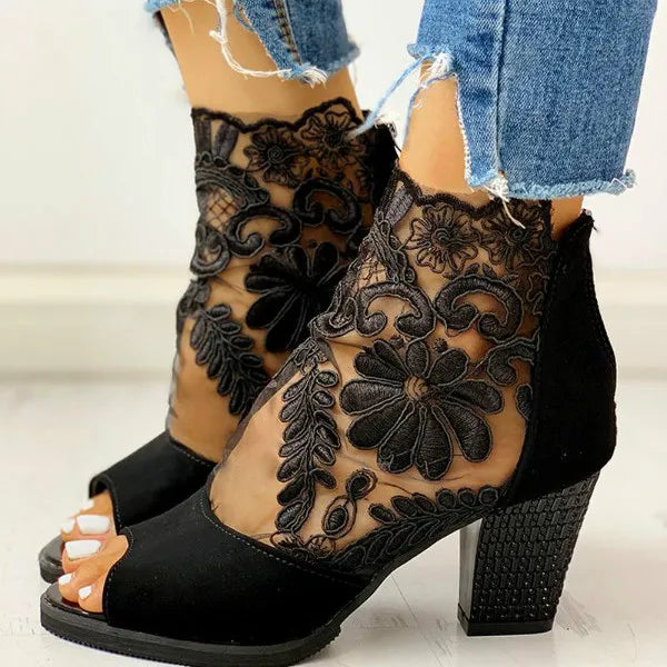 Fiorella Lace Peep-Toe Booties