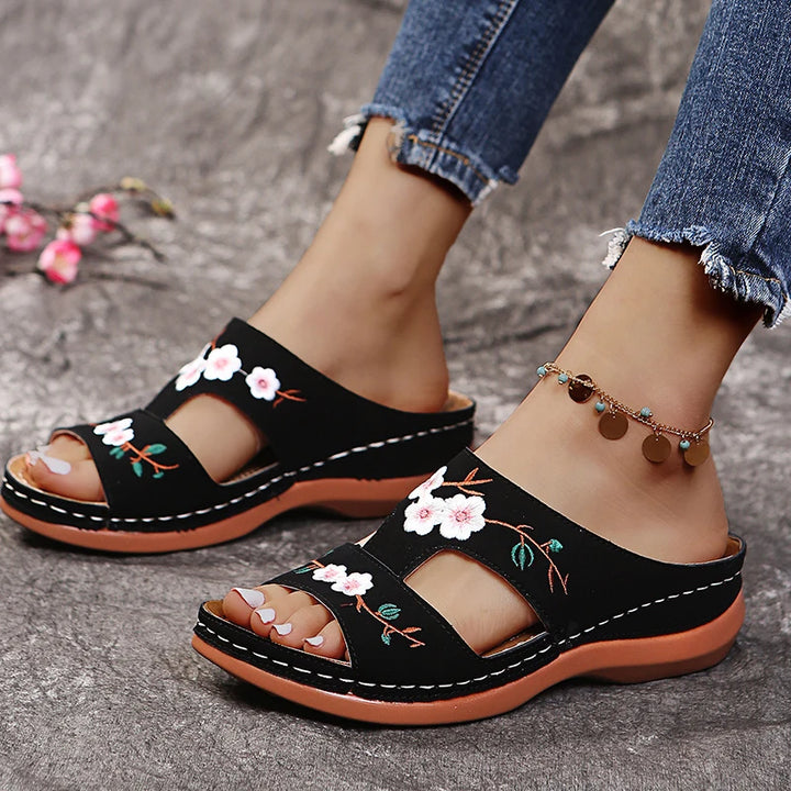 Fiorella Embroidered Wedge Sandals