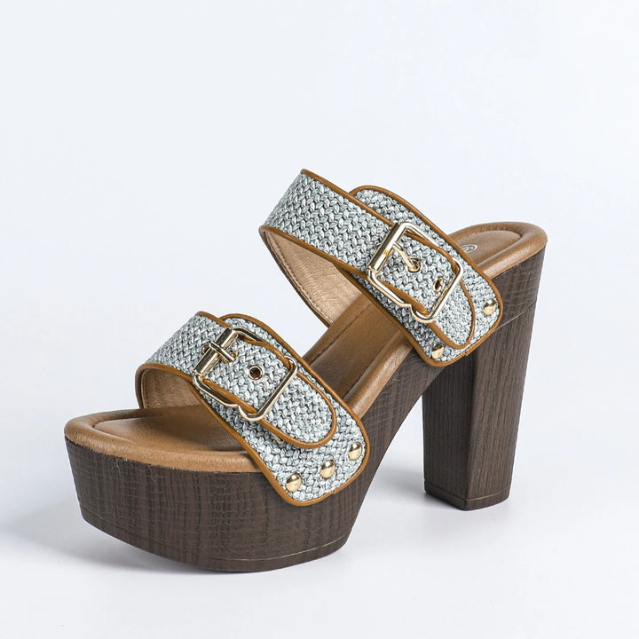 Rafia Buckled Platform Sandals