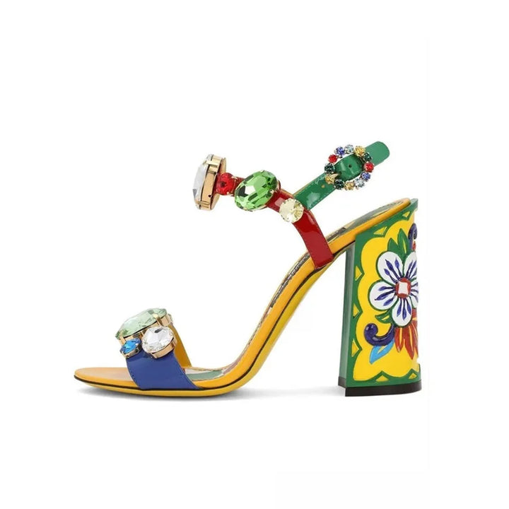 Maiolica Painted Block-Heel Sandals