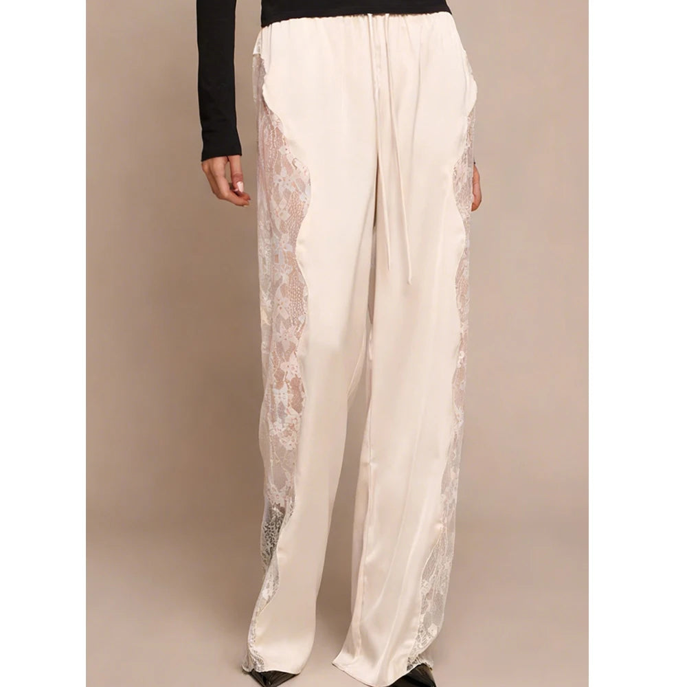 Merletto Lace-Panel Satin Pants