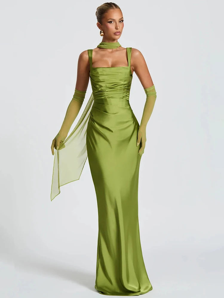 Sirena Draped Satin Maxi Dress