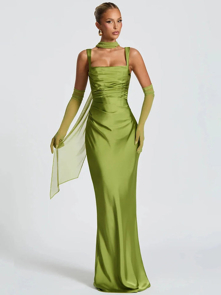 Sirena Draped Satin Maxi Dress