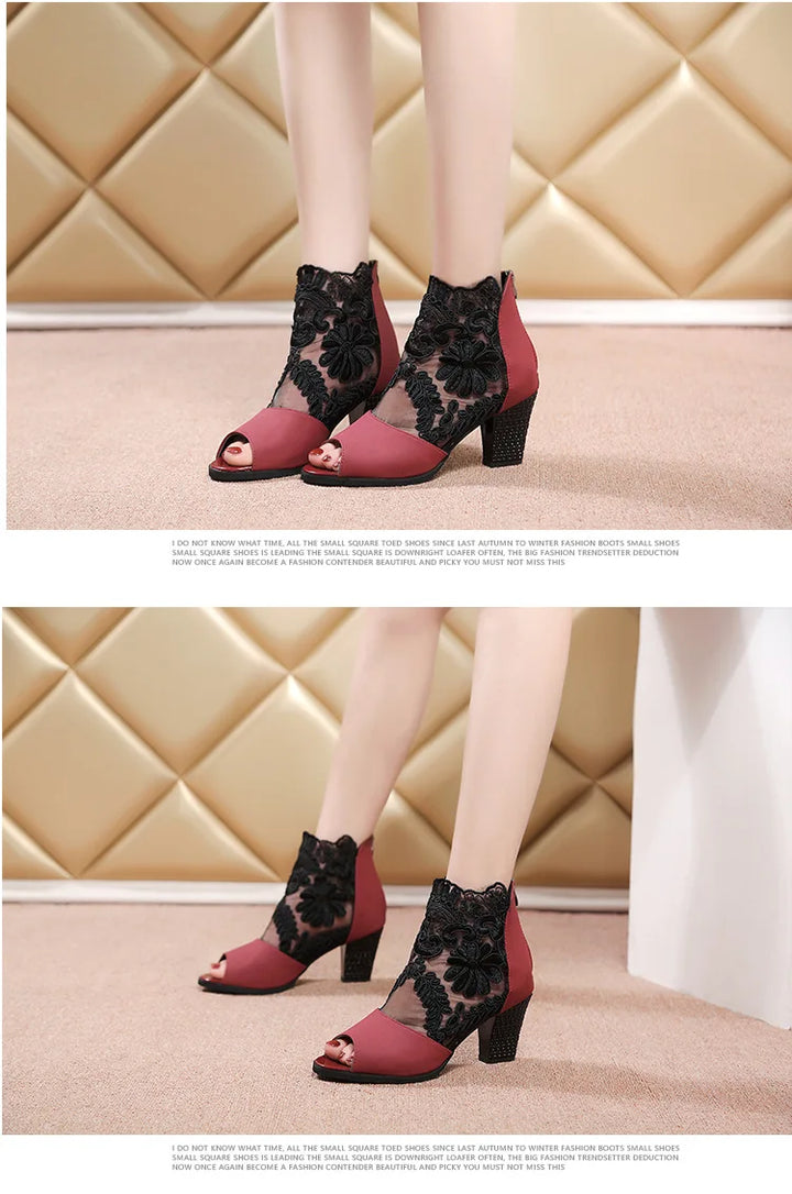 Merletta Lace Peep-Toe Booties