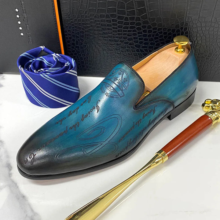Scrittura Engraved Leather Loafers