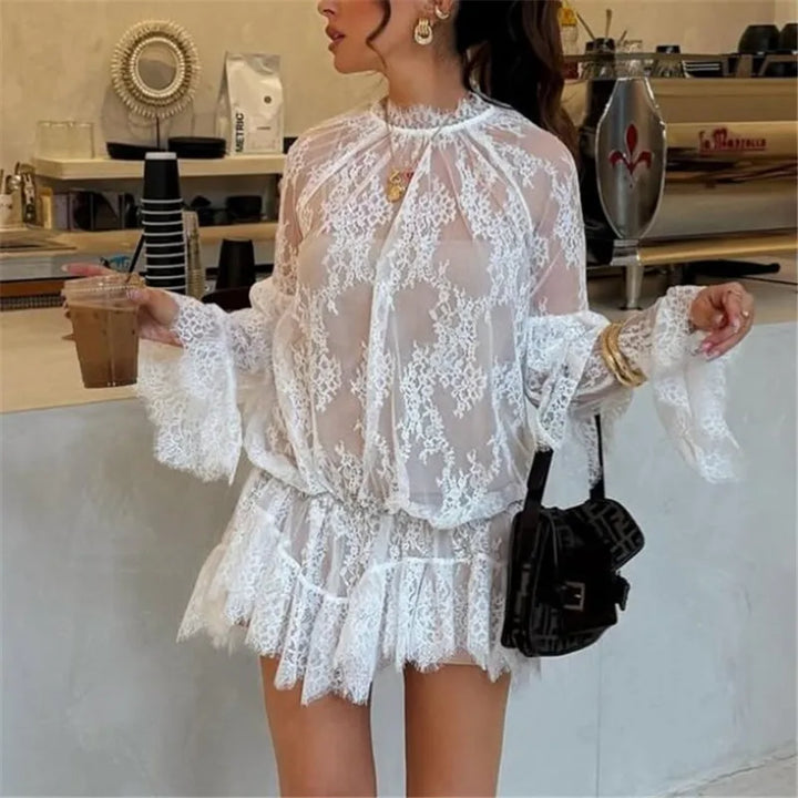 Vector Sheer Lace Mini Dress