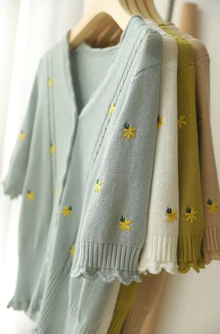 Roselle Embroidered V-Neck Cardigan