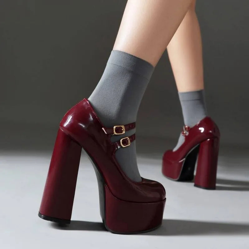 Baronessa Double-Buckle Platform Mary Janes