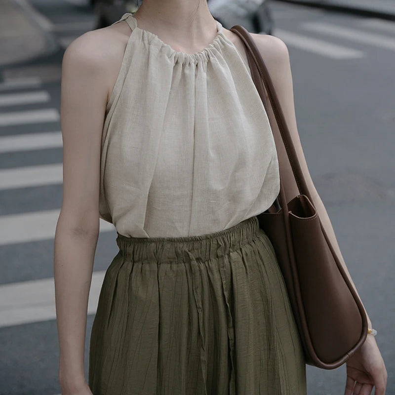 Gathered Linen Halter Top