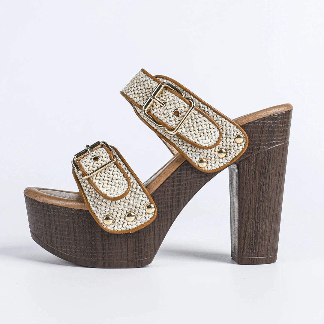 Rafia Buckled Platform Sandals