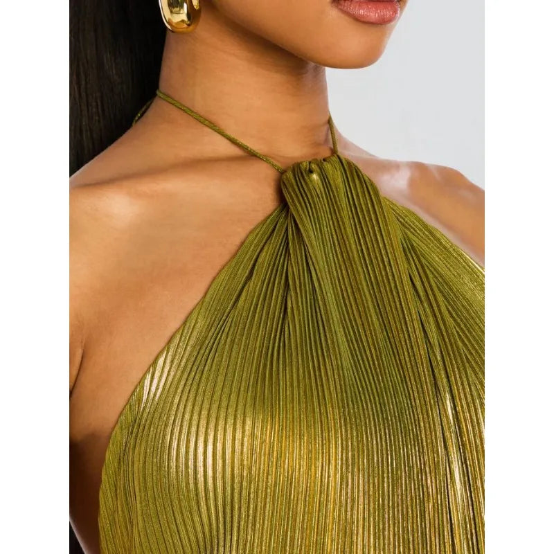 Olympia Metallic Halter Dress