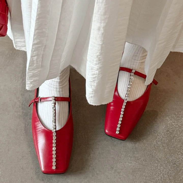 Alessia Crystal Leather Flats