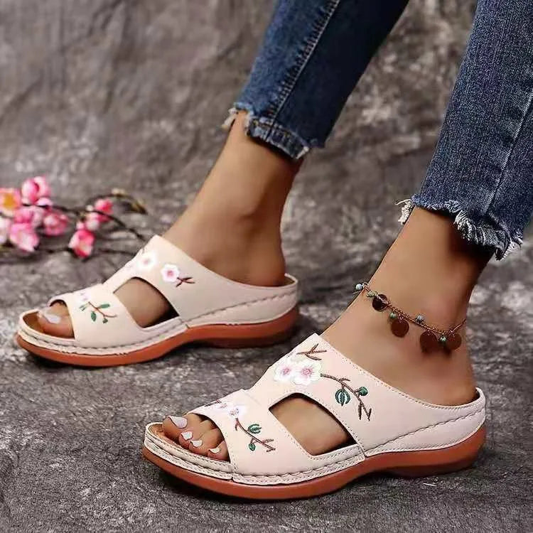 Fiorella Embroidered Wedge Sandals