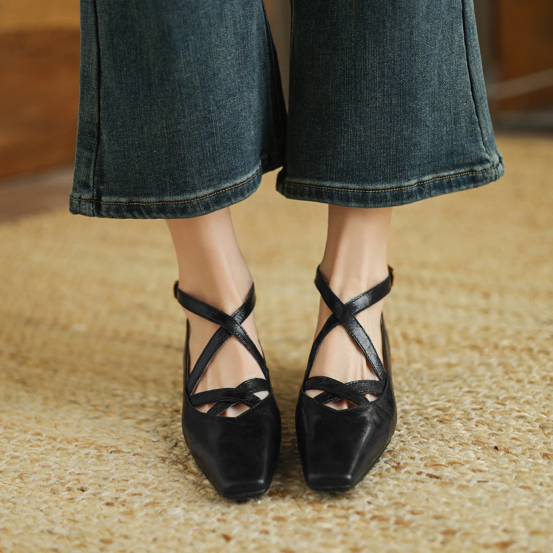 Vittoria Leather Crossband Heels