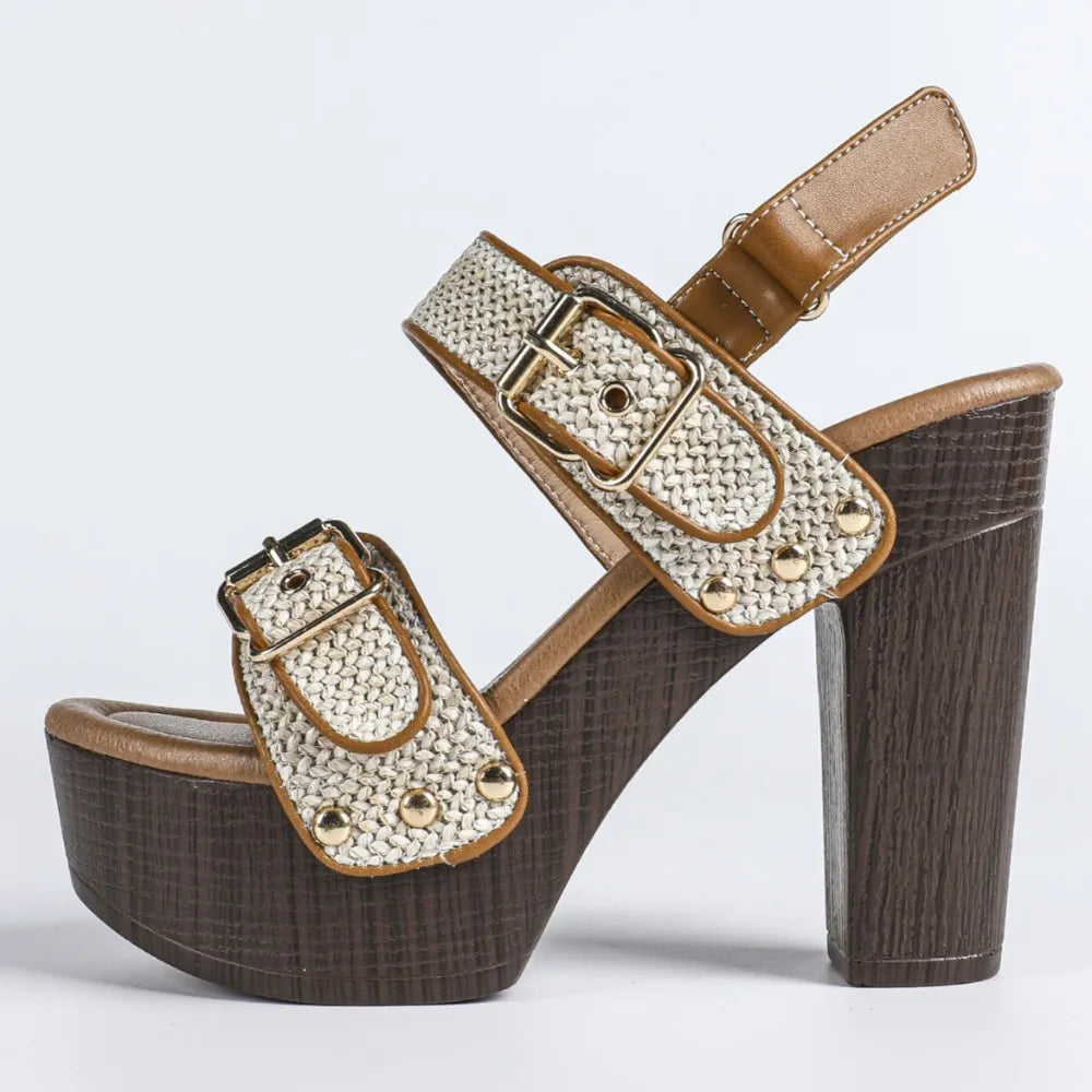Rafia Buckled Platform Sandals